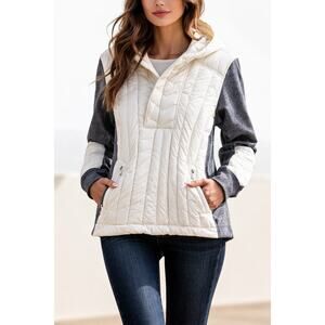 Calvin Klein Performance White Gray Hoodie Pullover Puffer Jacket Size S